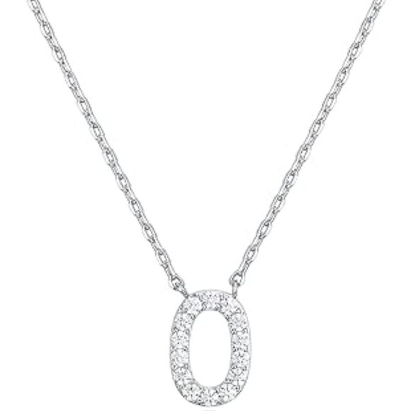 14K White Gold Initial Necklace Letter Dainty Diamond Gift Present A - O - Picture 15 of 16